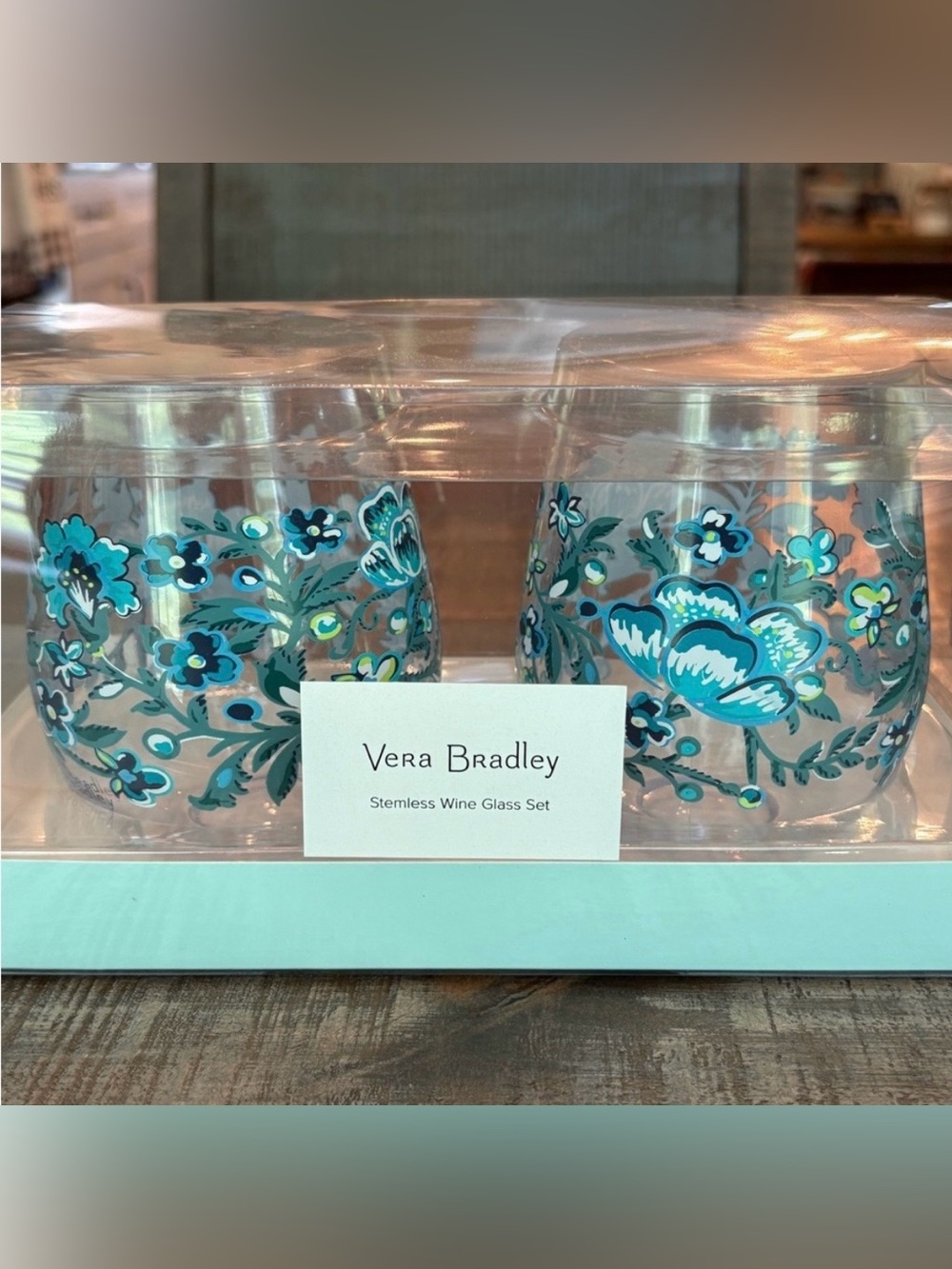 NEW Vera Bradley CLOUD VINE Stemless Acrylic WINE GLASS SET 🍷